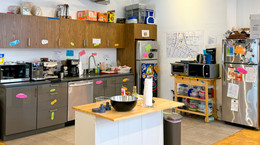 The kitchen counter and appliances
