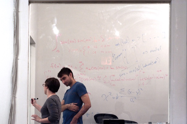 Two Recursers whiteboarding